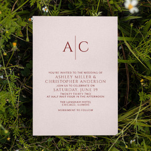 Convites Casamento Simples de Crimson Vermelho e Rosa Monog