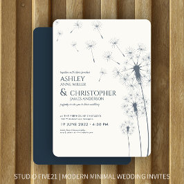 Convites Casamento Simples de Dandelion Azul com Marinho Mo