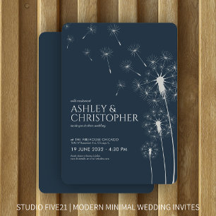 Convites Casamento Simples de Dandelion Azul com Marinho Mo
