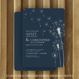 Convites Casamento Simples de Dandelion Azul com Marinho Mo