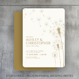 Convites Casamento Simples de Dandelion Dourado
