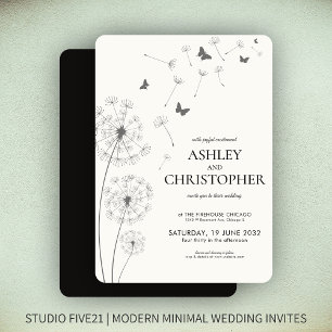 Convites Casamento Simples de Dandelion Negro Fumado