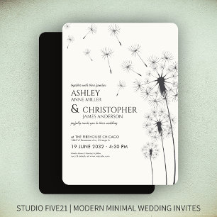 Convites Casamento Simples de Dandelion Negro Fumado