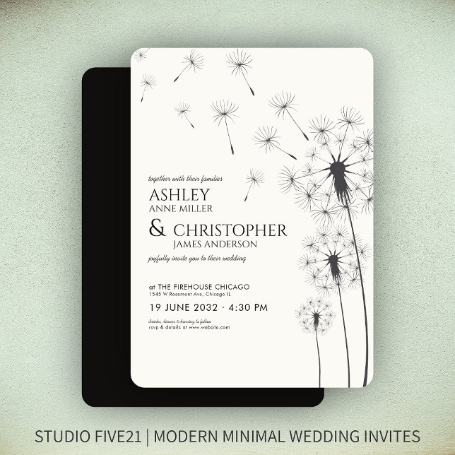 Convites Casamento Simples de Dandelion Negro Fumado (Criador carregado)