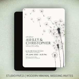 Convites Casamento Simples de Dandelion Negro Fumado