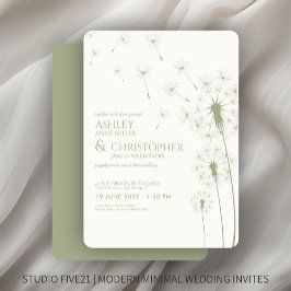 Convites Casamento Simples de Dandelion Verde Sage
