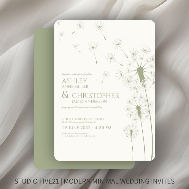 Convites Casamento Simples de Dandelion Verde Sage (Criador carregado)