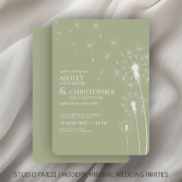 Convites Casamento Simples de Dandelion Verde Sage