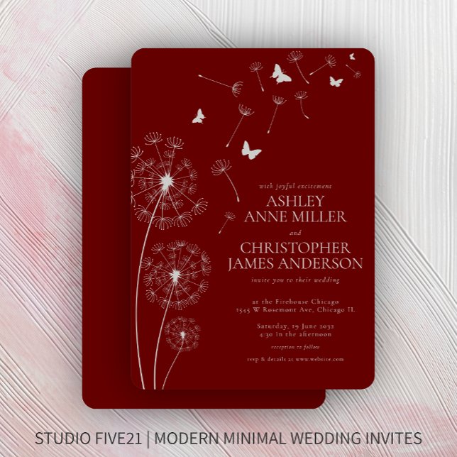 Convites Casamento Simples de Dandelion Vermelho Crimson (Criador carregado)