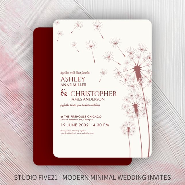 Convites Casamento Simples de Dandelion Vermelho Crimson (Criador carregado)