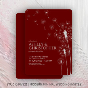 Convites Casamento Simples de Dandelion Vermelho Crimson