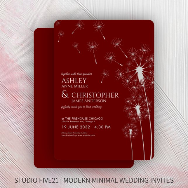 Convites Casamento Simples de Dandelion Vermelho Crimson (Criador carregado)