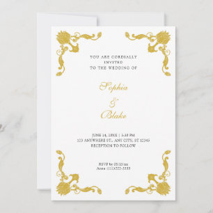 Convites Casamento simples de Deco de Arte Dourada e Branca
