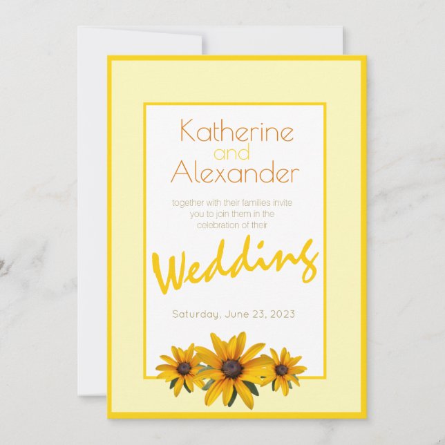 Convites Casamento Simples de Flor Amarelo primavera Verão  (Frente)