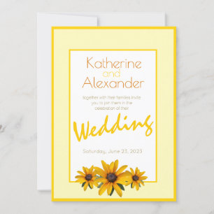 Convites Casamento Simples de Flor Amarelo primavera Verão