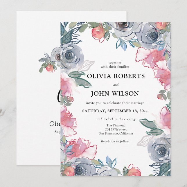 Convites Casamento Simples De Flor Selvagem (Frente/Verso)