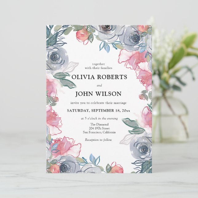 Convites Casamento Simples De Flor Selvagem (Em pé/Frente)