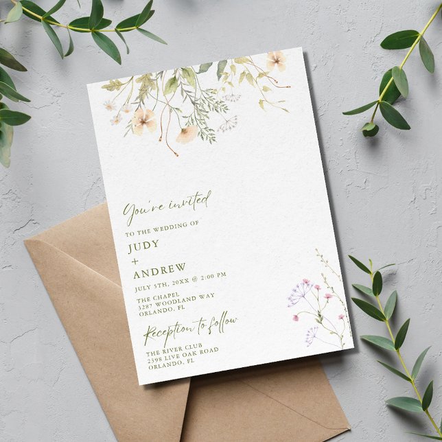 Convites Casamento Simples de Flores Selvagens (Simple Wildflower Wedding Invitation)