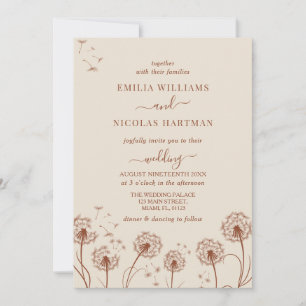 Convites Casamento Simples de Flores Silvestres Bege Marrom