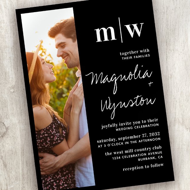 Convites Casamento Simples de Foto Moderna de Monograma (Criador carregado)