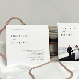 Convites Casamento Simples de Foto Quadrada Moderna Elegant