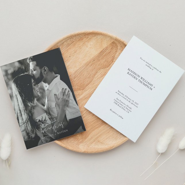Convites Casamento Simples de Fotografia do Script Elegante (Criador carregado)