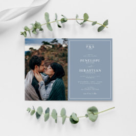 Convites Casamento Simples de Fotografias com Monograma Azu