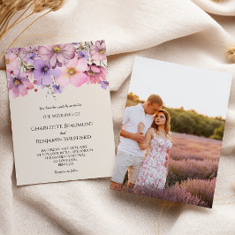 Convites Casamento Simples de Fotografias de Beige de Flor 