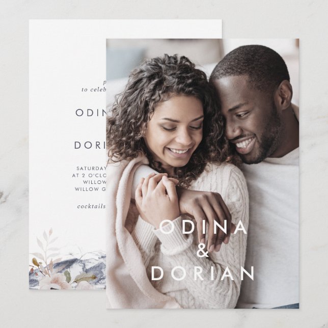 Convites Casamento Simples De Fotografias De Montanha Flora (Frente/Verso)