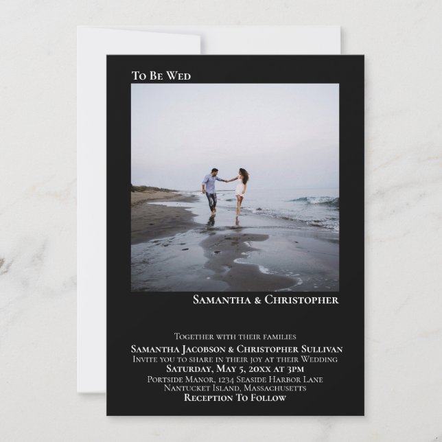 Convites Casamento Simples de Fotografias Negra Moderna Min (Frente)