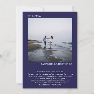 Convites Casamento Simples de Fotos Azul Marinho Minimalist