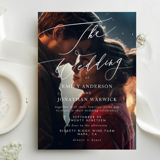 Convites Casamento Simples de Fotos Branco e Preto Moderno (Criador carregado)