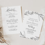 Convites Casamento Simples de Frente e Traseira de Folhagem<br><div class="desc">Este simples convite de casamento para frente e verso ilustrado é perfeito para um casamento rústico. O design apresenta uma folhagem branca e negra pintada à mão com um galho de oliveira. Salve o papel, incluindo mais detalhes na parte traseira do convite em vez de em uma placa de gabinete...</div>