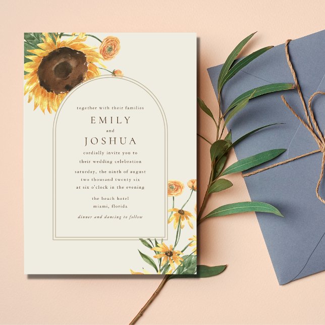 Convites Casamento Simples de Girassol (Simple Sunflower Boho Wedding Invitation)