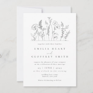 Convites Casamento Simples de Jardim de Flores Selvagens Li