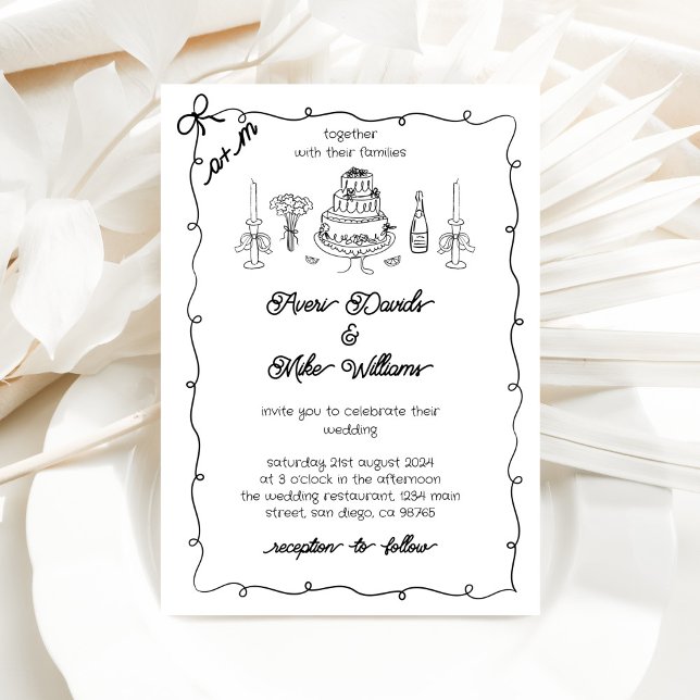 Convites Casamento Simples de Manuscrito Preto e Branco (Criador carregado)