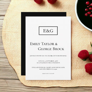 Convites Casamento Simples De Monograma Branco E Preto Eleg