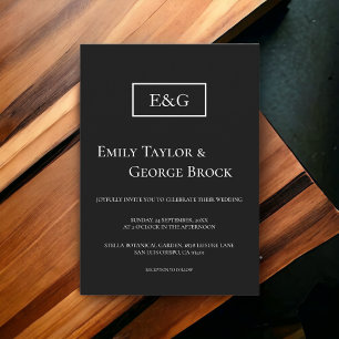 Convites Casamento Simples De Monograma Branco E Preto Eleg