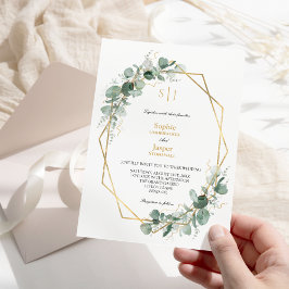 Convites Casamento Simples de Monograma com Quadro Dourado