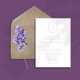 Convites Casamento Simples de Monograma de Lavanda