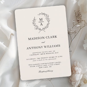 Convites Casamento Simples de Monograma Elegante Light Ecru