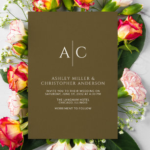 Convites Casamento Simples de Monograma em Bronze Escuro