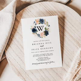 Convites Casamento Simples De Monograma Floral De Inverno E