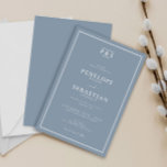 Convites Casamento Simples de Monograma Formal de Elegante<br><div class="desc">Um simples e elegante convite de casamento azul, tradicional e minimalista. Que apresenta fundo azul na moda Dusty com iniciais de monograma. E tipografia formal e profissional de escrituras brancas. Barato e é também um convite eletrônico digital. Todas as informações são personalizáveis clicando no botão personalizar. Agarre-o e torne-o seu,...</div>