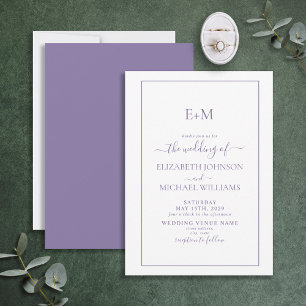 Convites Casamento Simples de Monograma Formal Lilac Elegan