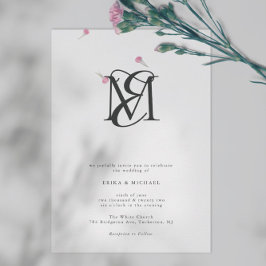 Convites Casamento Simples de Monograma Preto e Branco