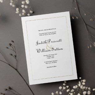 Convites Casamento simples de ouro branco com caligrafia vi