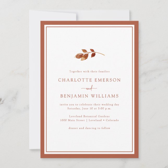 Convites Casamento Simples de Outono (Frente)
