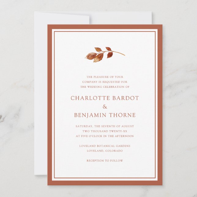 Convites Casamento Simples de Outono (Frente)