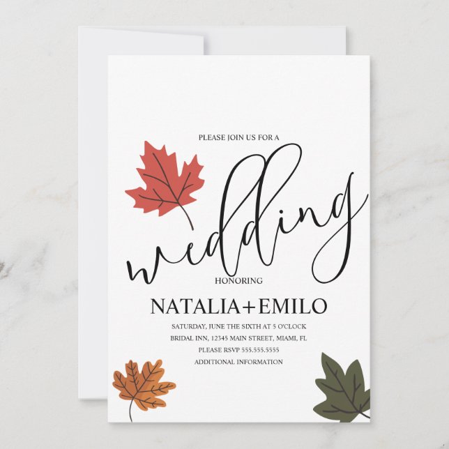 Convites Casamento Simples de Outono Folha  (Frente)